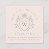 Blush Monogram Floral Crown Crest Order Dank u Vierkante Visitekaartje (Voorkant)