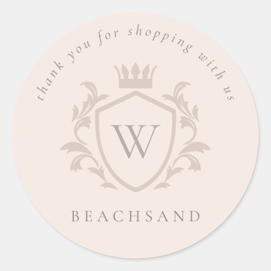 Blush Monogram Floral Crown Crest Order Hartelijk  Ronde Sticker (Voorkant)