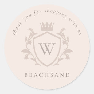 Blush Monogram Floral Crown Crest Order Hartelijk  Ronde Sticker