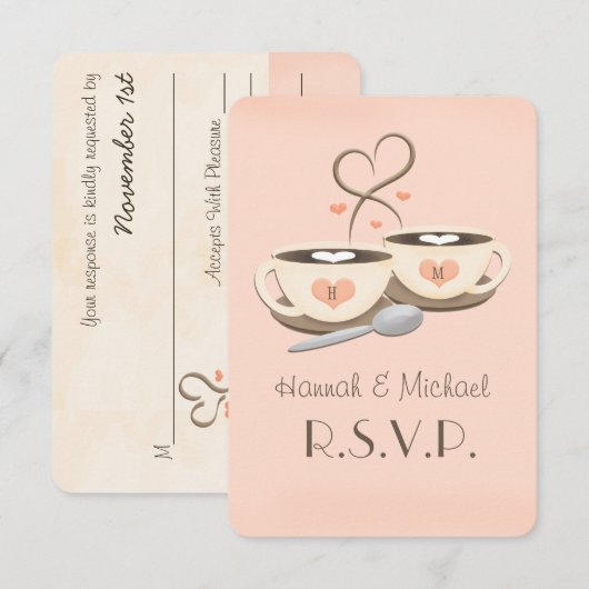 Blush Monogram Hart Koffie Bruiloft RSVP Kaarten (Voorkant / Achterkant)