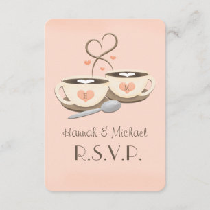 Blush Monogram Hart Koffie Bruiloft RSVP Kaarten Kaartje