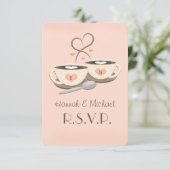 Blush Monogram Hart Koffie Bruiloft RSVP Kaarten Kaartje (Staand voorkant)