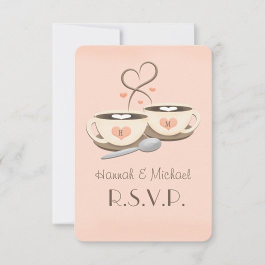 Blush Monogram Hart Koffie Bruiloft RSVP Kaarten Kaartje (Voorkant)