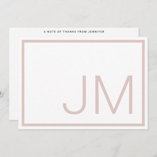 Blush Monogram Initialen Dank u Flat Note Kaart (Voorkant / Achterkant)