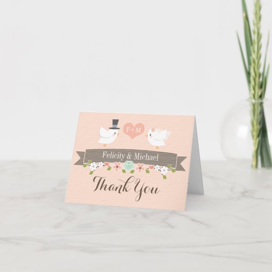 BLUSH MONOGRAM LIEFDE DUIVEN BRUIDSPAREN TROUWEN B BEDANKKAART (Voorkant)