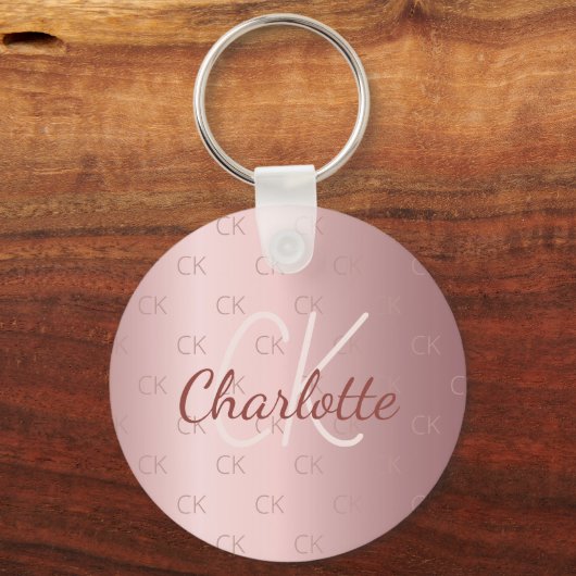 Blush monogram naam dusty roos minimalist sleutelhanger (Voorkant)