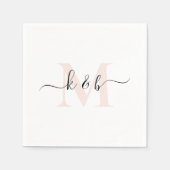 Blush Monogram Swash Script Witte Cocktail Servet (Voorkant)