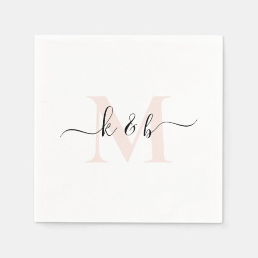 Blush Monogram Swash Script Witte Cocktail Servet (Voorkant)