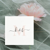 Blush Monogram Swash Script Witte Cocktail Servet
