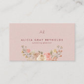 Blush Monogram Waterverf Bloemen Wedding Planner Visitekaartje (Voorkant)