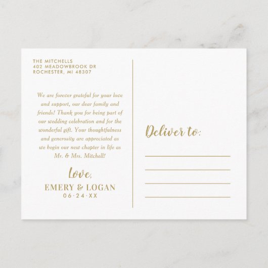 Blush Monogram Weddenschap Foto Collage Bedankt Briefkaart (Achterkant)