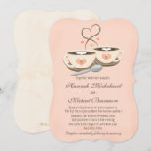 Blush Monogrammed Hart Twee Koffiekopjes Bruiloft Kaart (Voorkant / Achterkant)