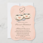 Blush Monogrammed Hart Twee Koffiekopjes Bruiloft Kaart (Voorkant)