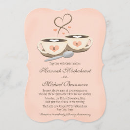 Blush Monogrammed Hart Twee Koffiekopjes Bruiloft Kaart