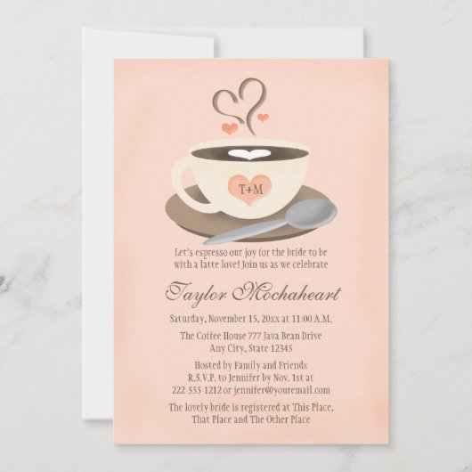 Blush Monogrammed Heart Coffee Cup Vrijgezellenfee Kaart (Voorkant)