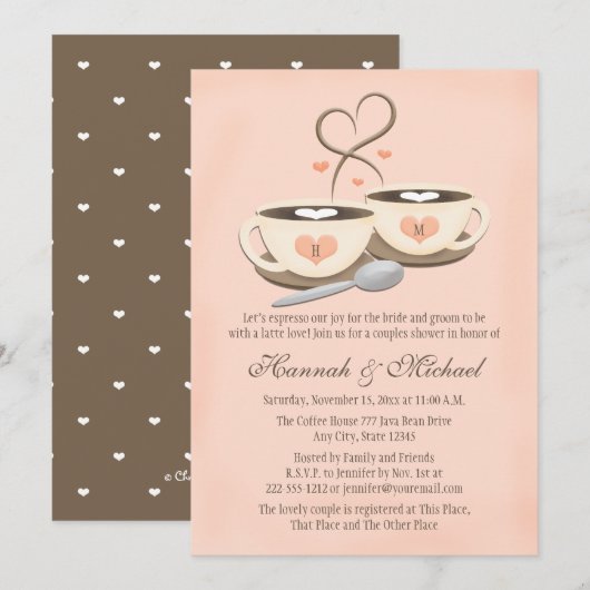 Blush Monogrammed Koffie Cup Hart Koppels Douche Kaart (Voorkant / Achterkant)