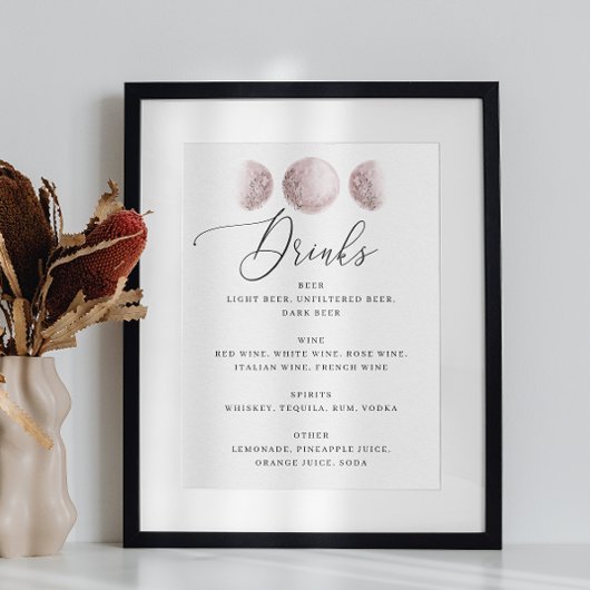 Blush Moon. Celestial Wedding Bar Drinken Menu Sig Poster