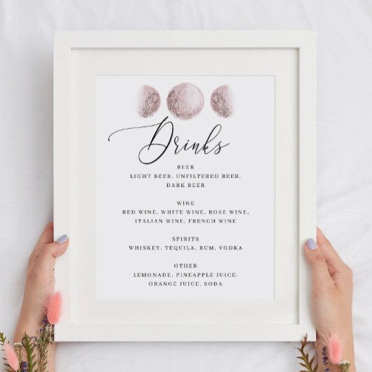 Blush Moon. Celestial Wedding Bar Drinken Menu Sig Poster