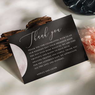 Blush Moon   Elegant zwart bruiloft script ontwerp Bedankkaart