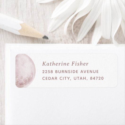 Blush Moon | Elegante ruimte bruiloft adres label (Insitu)
