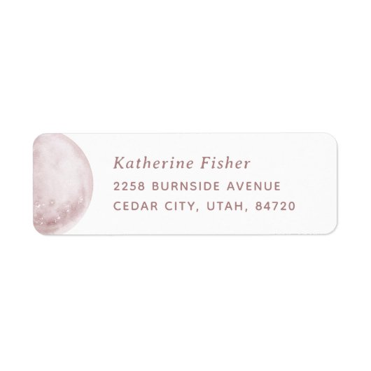 Blush Moon | Elegante ruimte bruiloft adres label (Voorkant)
