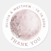 Blush Moon. Elegante Trouwfavorietlabel Bedankt Ronde Sticker (Voorkant)