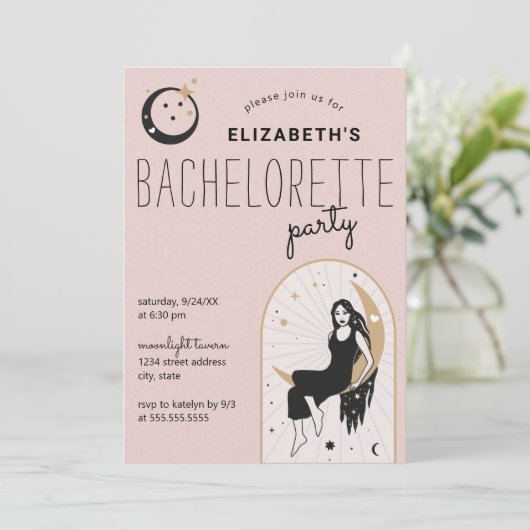 Blush Moon Stars Celestial Bachelorette Kaart (Staand voorkant)