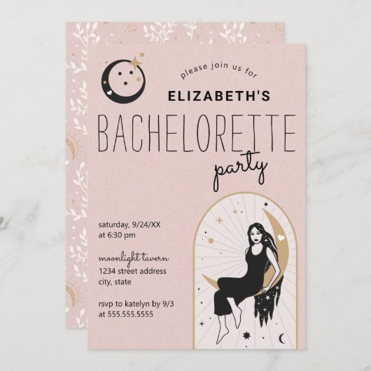 Blush Moon Stars Celestial Bachelorette Kaart (Voorkant / Achterkant)