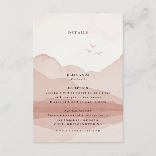 Blush Mountain Range Bestemming Bruiloft Details Informatiekaartje (Voorkant)
