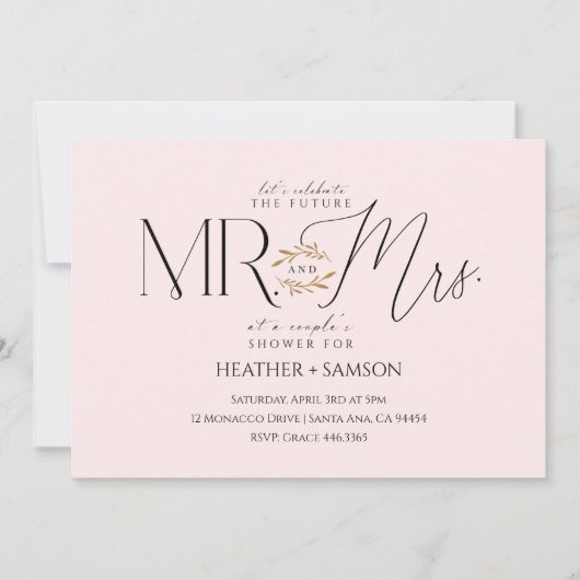 Blush "Mr. + Mrs." Engagement Shower Kaart (Voorkant)