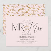 Blush "Mr. + Mrs." Engagement Shower Kaart (Voorkant / Achterkant)