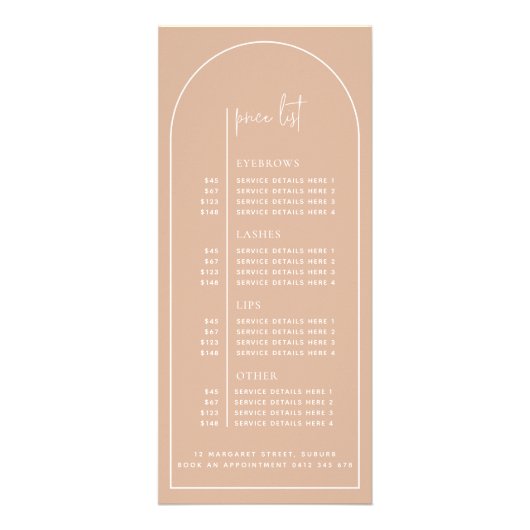 Blush Multi Photo Arch Beauty Business Price List Reclamekaart (Achterkant)