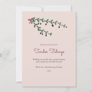 Blush Myrtle Berry Sprig Familie Kerstkaart Kaart