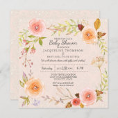 Blush n Gold Waterverf Floral Damask Typografie Kaart (Voorkant / Achterkant)