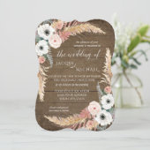 Blush n White Pampas Grass Floral Rustic Wedding Kaart (Staand voorkant)