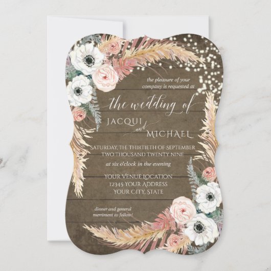 Blush n White Pampas Grass Floral Twinkle Lights Kaart (Voorkant)