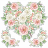 Blush n White Rose Waterverf Floral Heart Design Sticker (Voorkant)