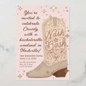 Blush Nash Bash Cowgirl Boot Bachelorette Party Folie Uitnodiging (Voorkant)