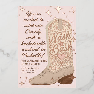 Blush Nash Bash Cowgirl Boot Bachelorette Party Folie Uitnodiging