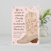 Blush Nash Bash Cowgirl Boot Bachelorette Party Folie Uitnodiging (Staand Voorkant)