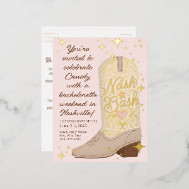 Blush Nash Bash Cowgirl Boot Bachelorette Party Folie Uitnodiging Briefkaart