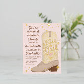 Blush Nash Bash Cowgirl Boot Bachelorette Party Folie Uitnodiging Briefkaart (Staand Voorkant)