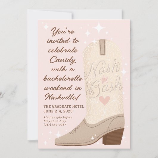 Blush Nash Bash Cowgirl Boot Bachelorette Party Kaart (Voorkant)