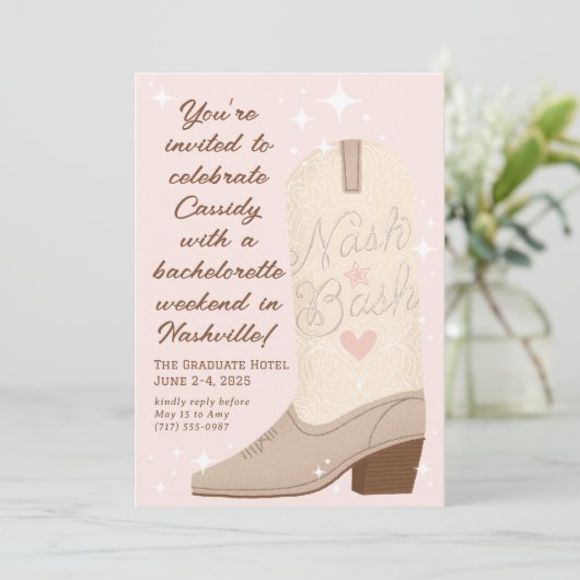 Blush Nash Bash Cowgirl Boot Bachelorette Party Kaart (Staand voorkant)