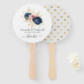 Blush, Navy and Gold Floral Wedding Handwaaier (Voorkant en achterkant)