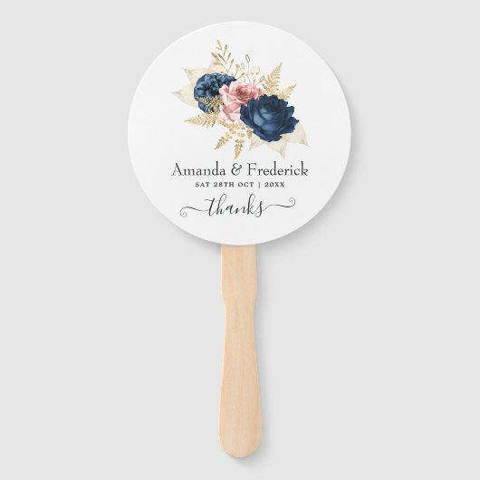 Blush, Navy and Gold Floral Wedding Handwaaier (Voorkant)