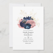 Blush, Navy and Gold Floral Wedding Kaart (Voorkant)