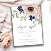 Blush Navy Anemone Flora Diaper Baby shower Raffle Informatiekaartje