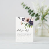 Blush Navy Anemone Floral Books for Baby shower Informatiekaartje (Staand voorkant)