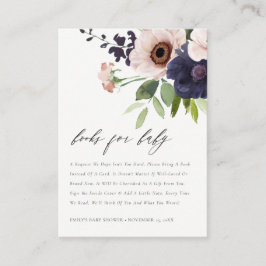 Blush Navy Anemone Floral Books for Baby shower Informatiekaartje